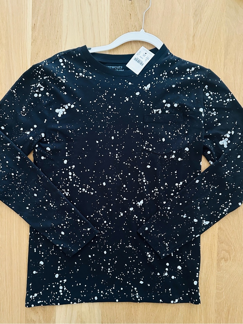 NWT Crewcuts Cool Black Splatter-Print Long-Sleeve Cotton Tee, 14